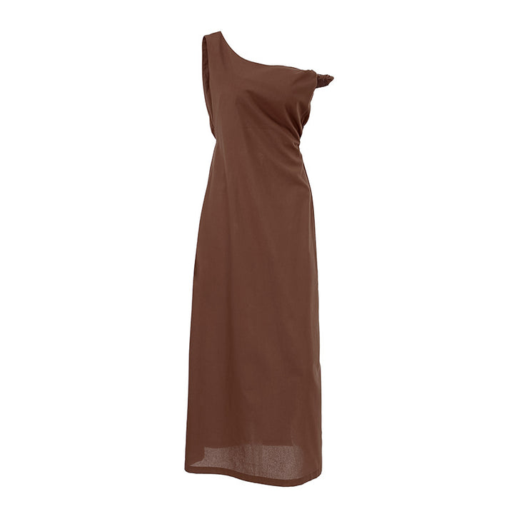 Dame maxikjole med asymmetrisk snit og elegant single-shoulder design Stilla