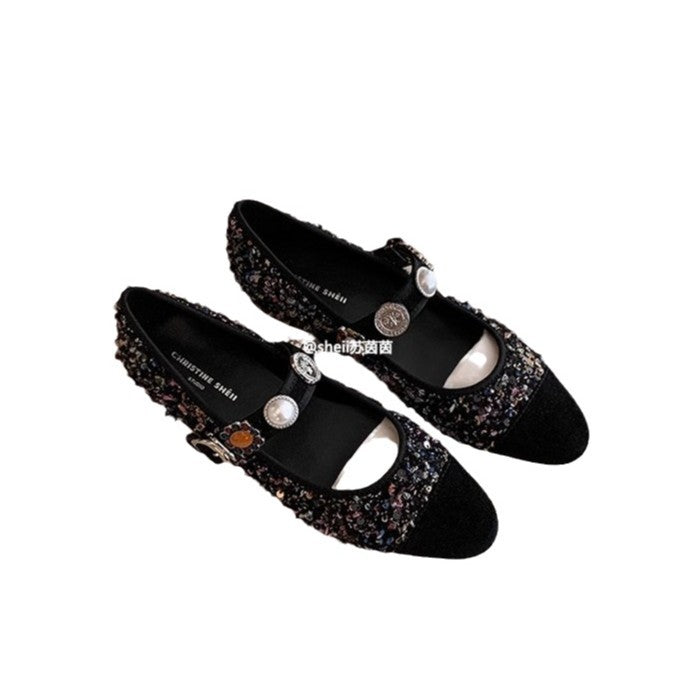 Dame elegante Mary Jane sko med glitrende applikationer Stilla
