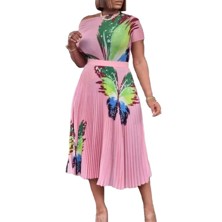 Dame Midi-kjole med elegant sommerfugl-tryk og plisseret skirt Stilla