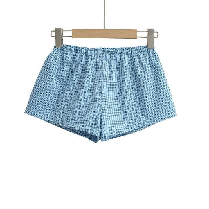 Dame bomulds shorts med klassisk ternet mønster og elastisk talje Stilla