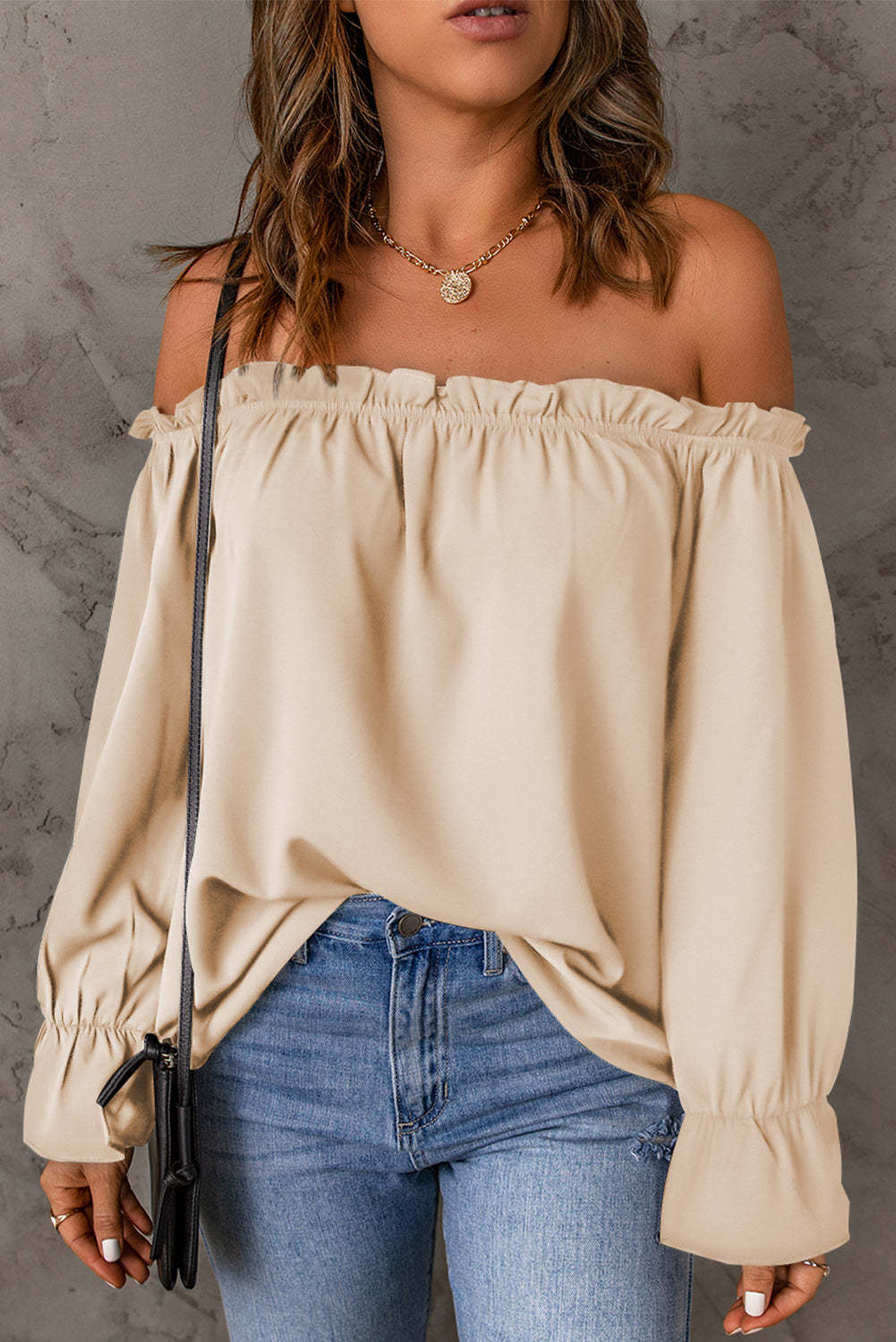 Dame Off-Shoulder Bluse med Flæser Stilla