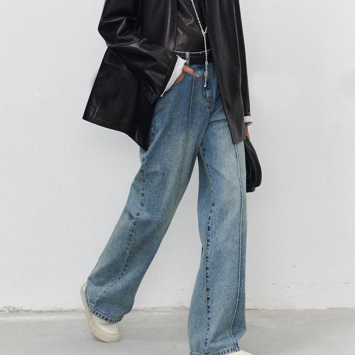 Dame brede jeans med høj talje og sidelommer Stilla