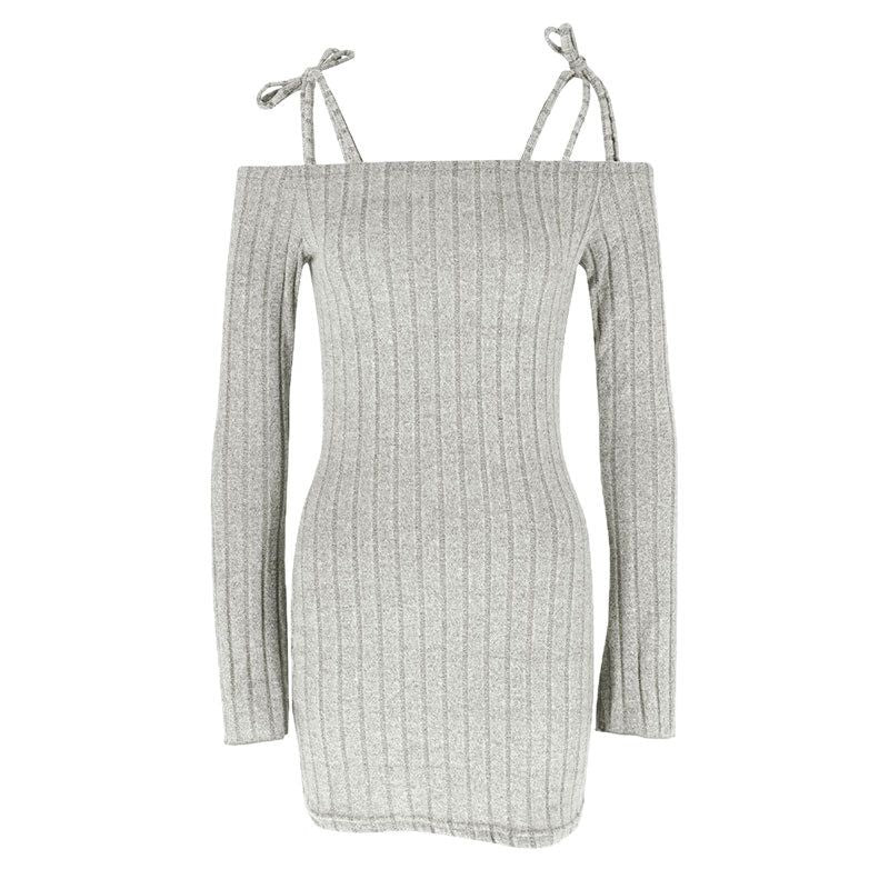 Damer Off-Shoulder Minikjole med volangdetaljer og fint ribstrik Skovae