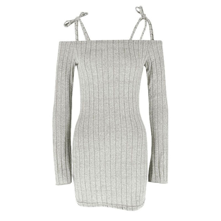 Damer Off-Shoulder Minikjole med volangdetaljer og fint ribstrik Skovae