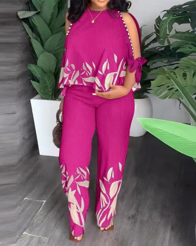 Dame Elegant designet sommeroutfit med blomstermønster og skulderfri overdel Skovae