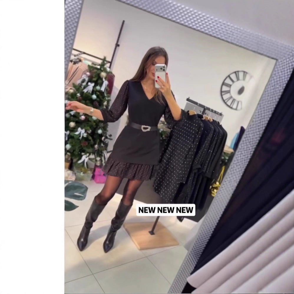 Dame elegant kjole med transparente puffærmer og lukning bælte Stilla