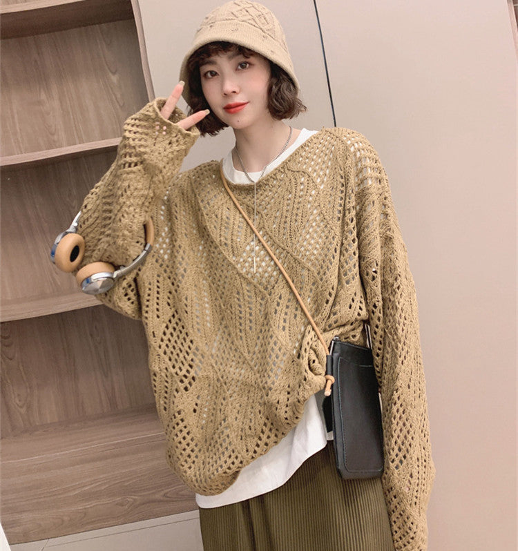 Kvinders luftige strikket sweater i moderne netdesign Stilla