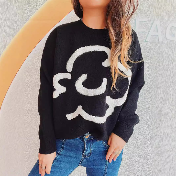 Kvindernes løse sweater med grafisk skrift Stilla