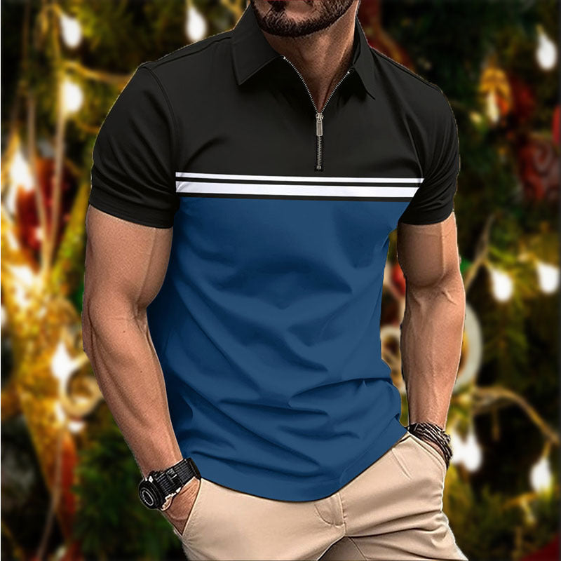 Herrer polo t-shirt med moderne lynlås og sporty stribemønster Stilla