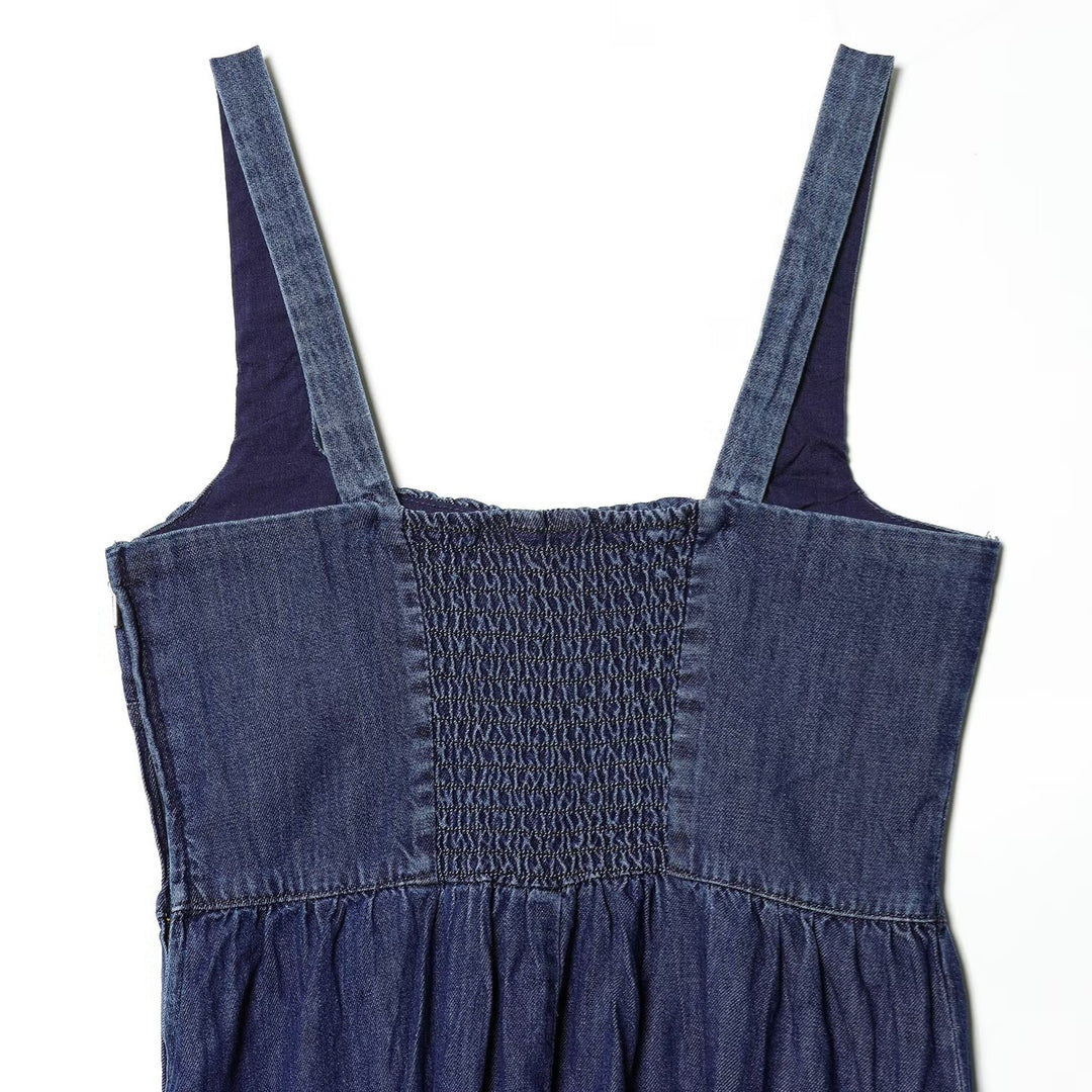 Dame Denim Maxikjole med svingende skørt og justerbare stropper Skovae