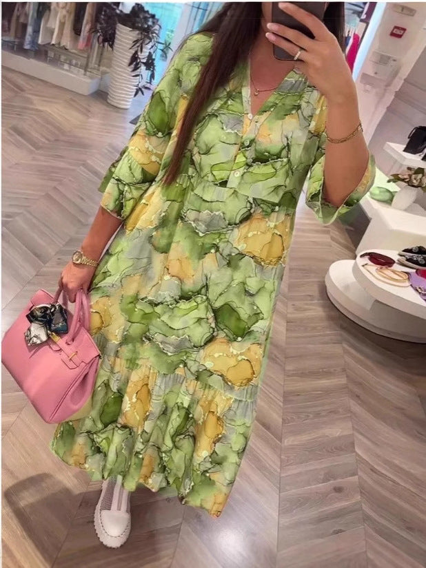 Dame Bohemian Maxikjole med udvidede ærmer og unikt blomsterprint Stilla