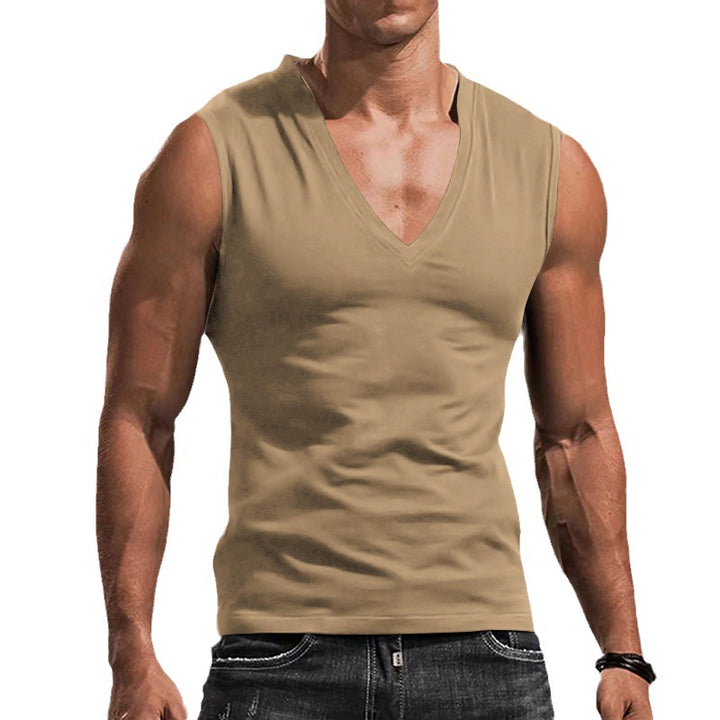 Herren nan figursyet tanktop med dyb V-udskæring og stræk-bomuldsblanding Skovae