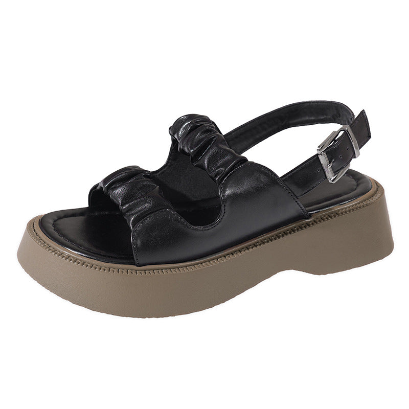 Dame Komfortable Plateau-Sandaler med dekorativt Falten-Design og justerbar rem Stilla