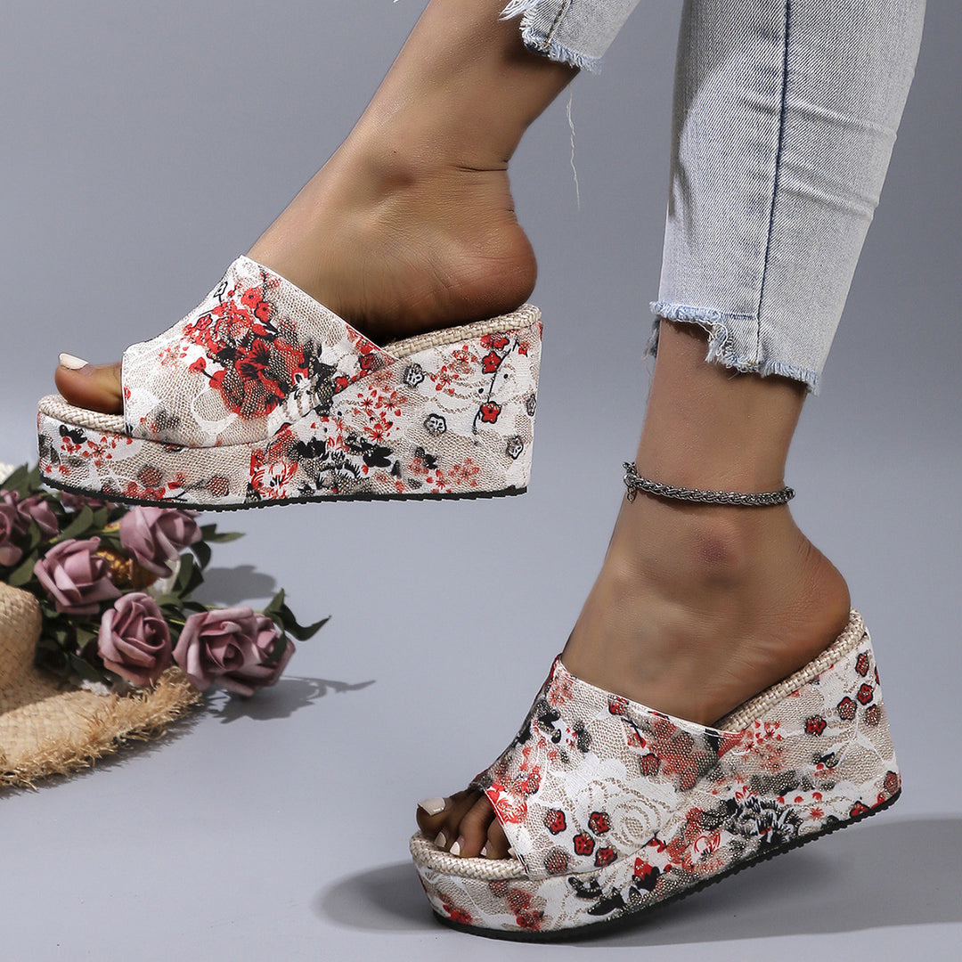 Dame Wedge-sandaler med blomstermønster og skridsikker sål Stilla