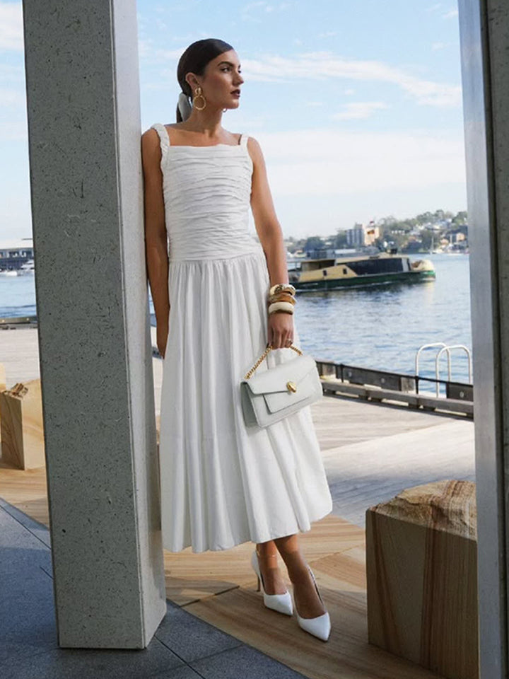 Dame Maxikjole med samlet overdel og elegant kant Stilla