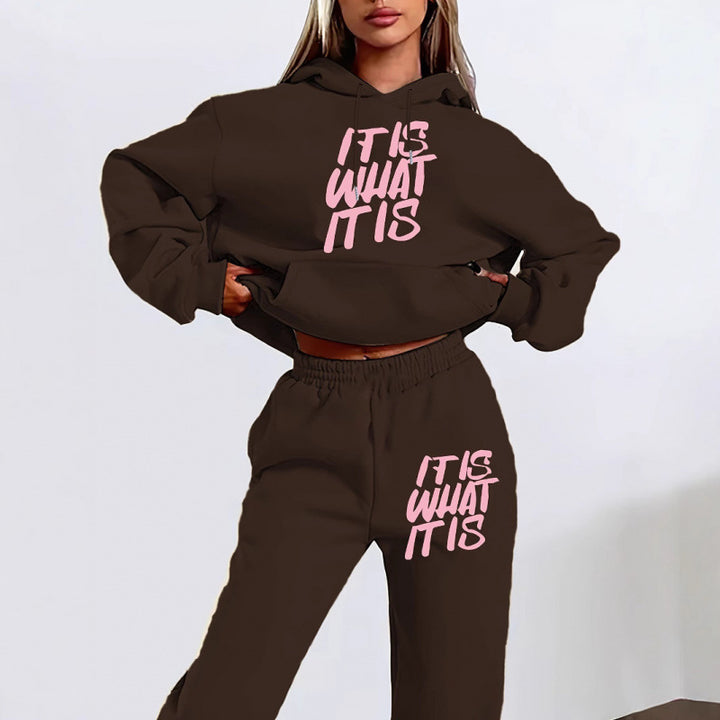 Kvinders leisure hoodie og jogger sæt med inspirerende tekst Skovae