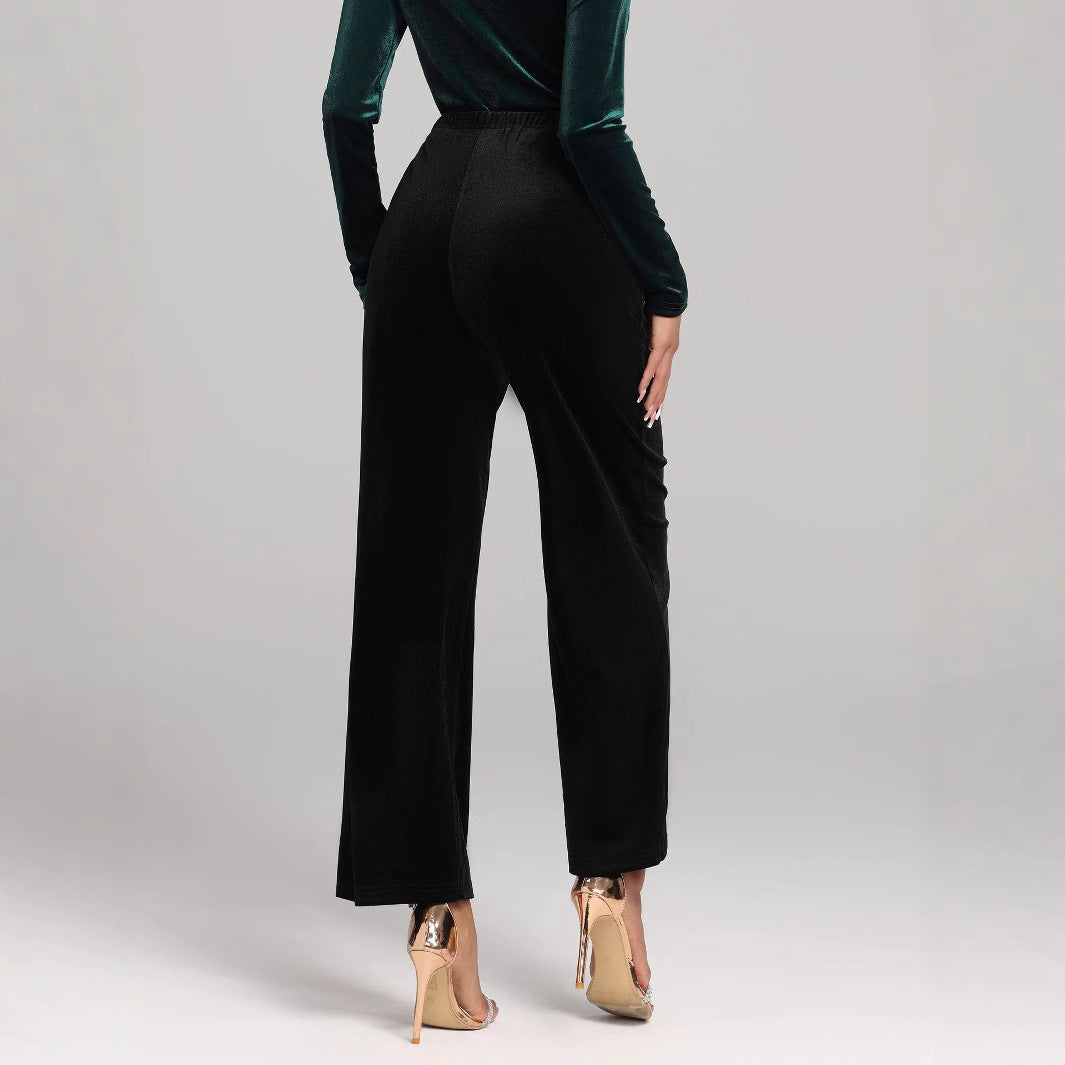 Dame elegant bred velour-bukser Stilla