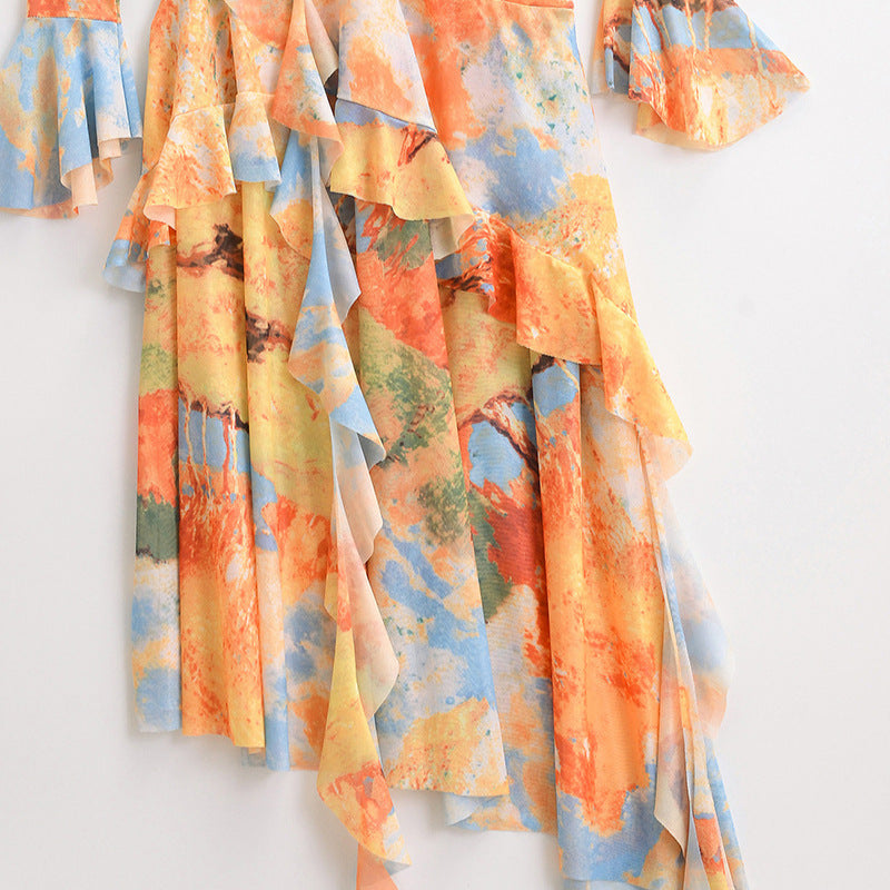 Dame asymmetrisk maxikjole med rufledetaljer og off-shoulder design Stilla