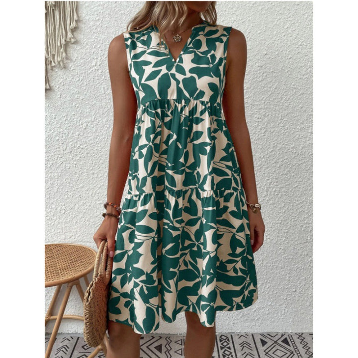 Dame sommermaxikjole med V-udskæring og trendy drapering Stilla