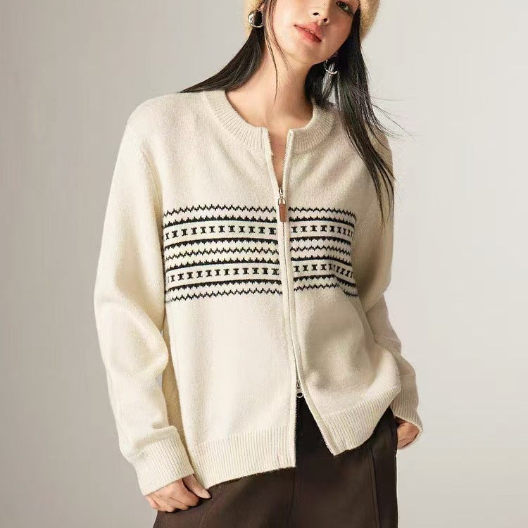 Kvinders zip-up cardigan med lynlås og nordisk mønster Stilla