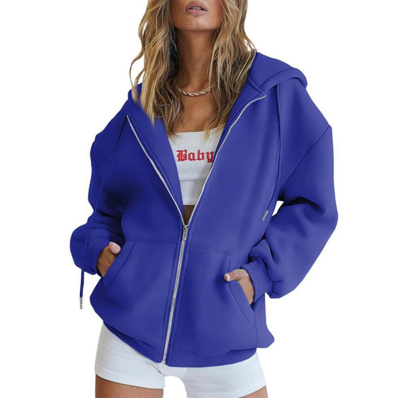 Kvinder Oversize Hoodie Jakke med Høj Krave Skovae
