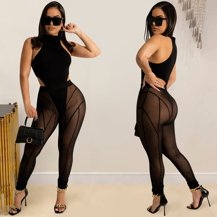Dame figurnær bodysuit med gennemsigtige indsatser og højhalset design Stilla