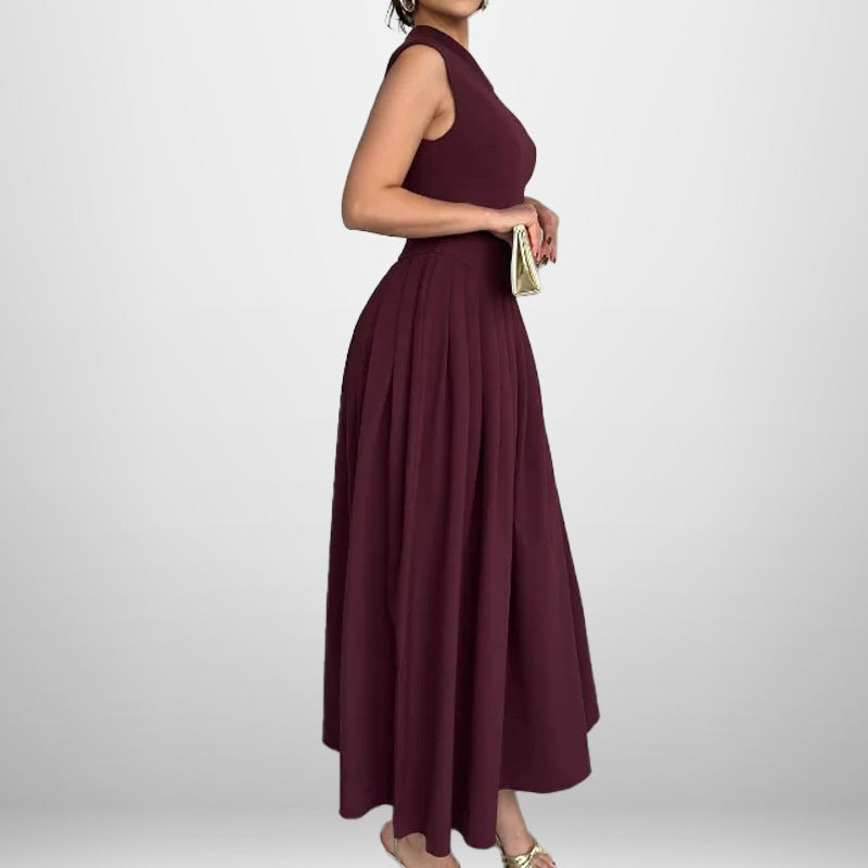 Kvinders elegante off-shoulder maxi kjole med plisseringer og flydende nederdel Stilla