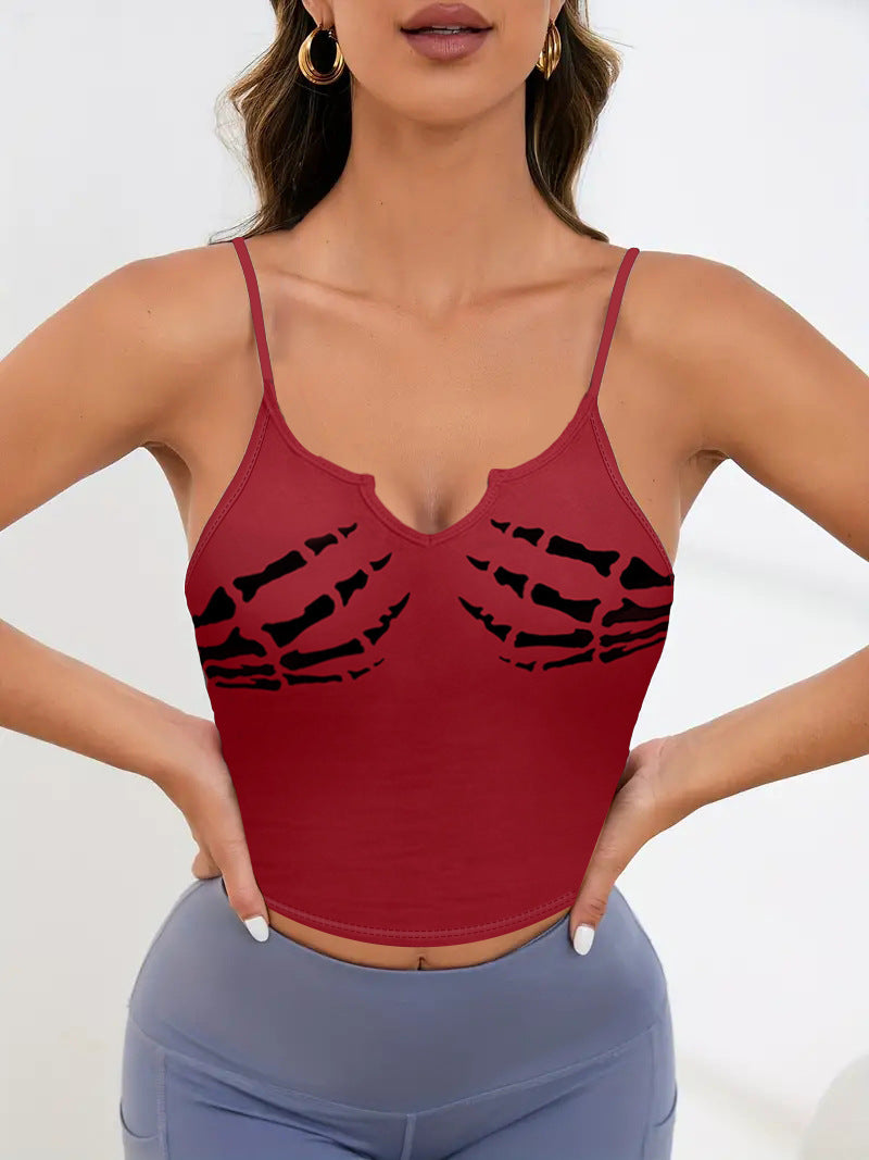 Damer sporty crop-top med kreativt skeletdesign Skovae