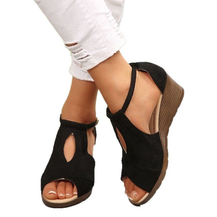 Dame Wedge-sandaler med elastisk rem og åndbart overfladestruktur Stilla