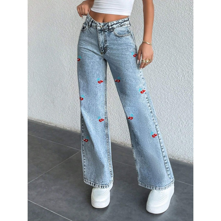 Damer Løst skåret jeans i frugtagtig broderidesign Skovae