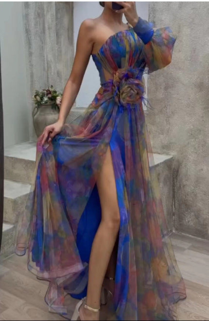 Stilla | Luksuriøs Dame Floral Split Maxi Kjole