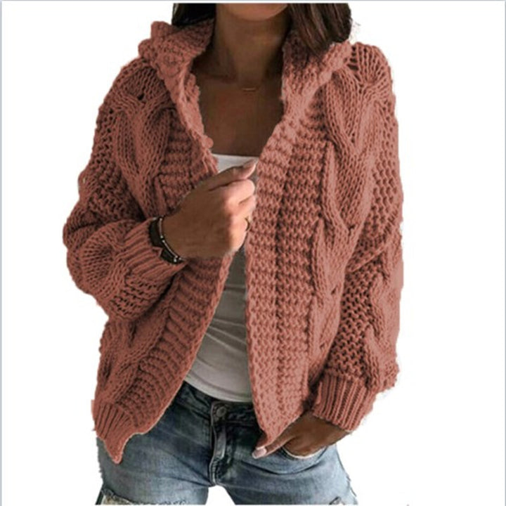 Kvinders chunky strik cardigan med hætte og dybe lommer Stilla