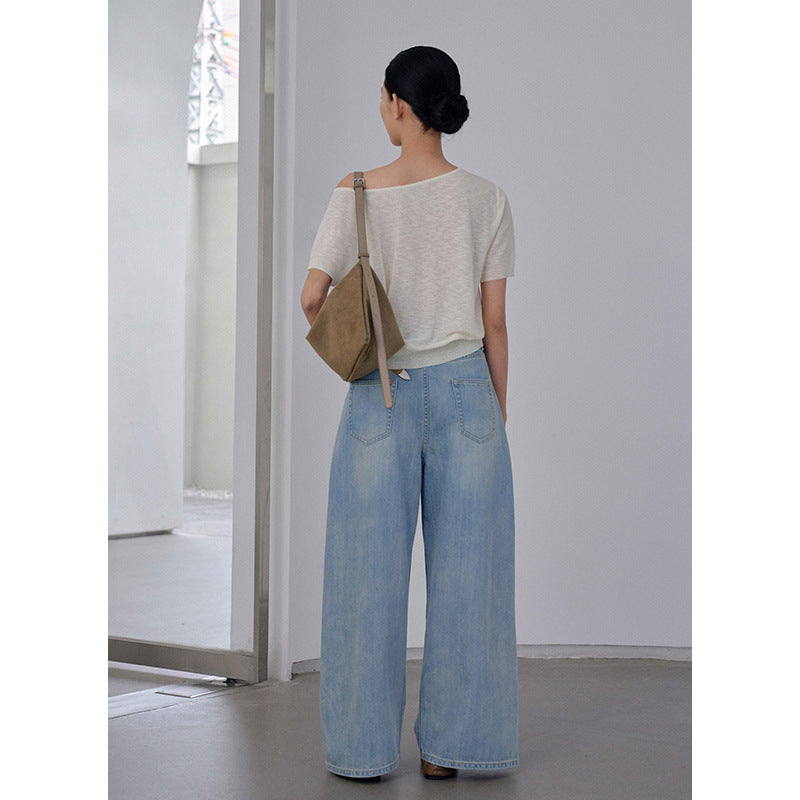 Dame brede denim-bukser med høje plisseringer og elegant snit Stilla