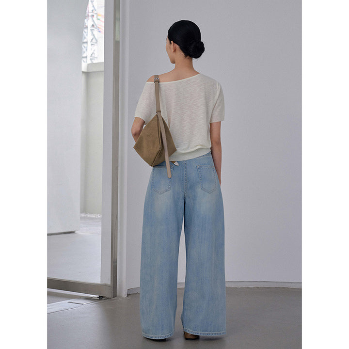 Dame brede denim-bukser med høje plisseringer og elegant snit Stilla
