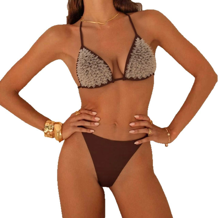 Dame triangel-bikini med blomsteraccenter Skovae
