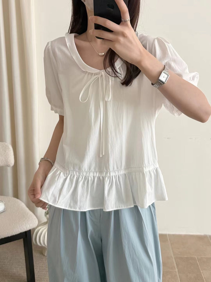 Femme Rynket kant Bindekravebluse Stilla