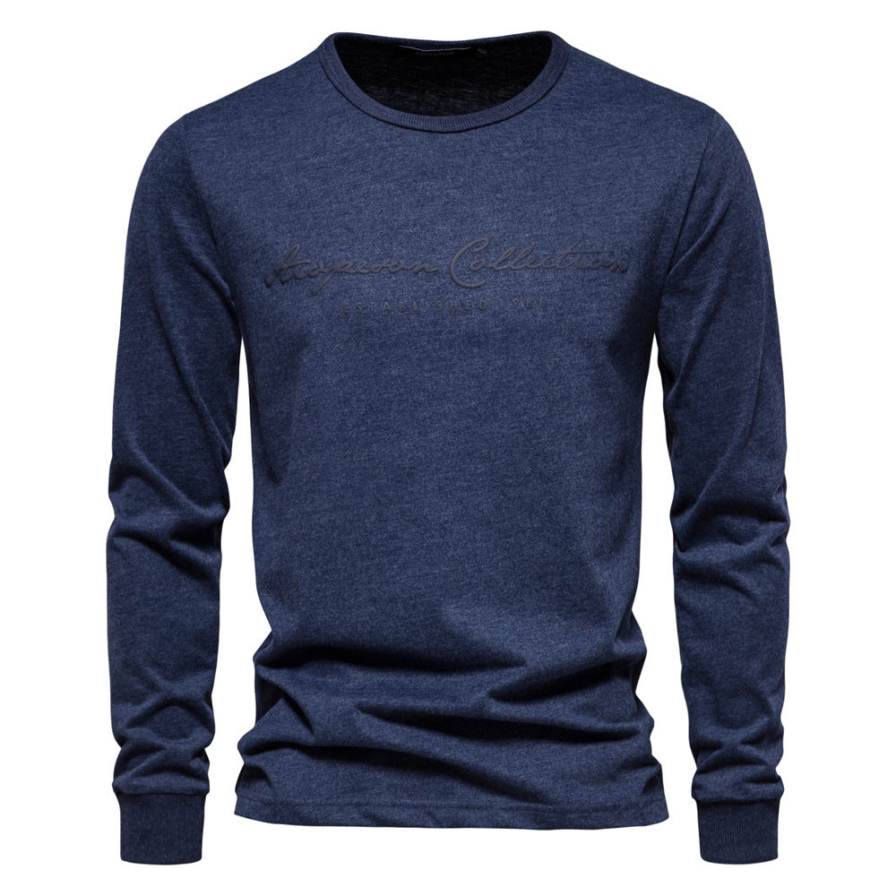 Herren nan minimalistisk rundhalset sweatshirt lavet af bomuldsblanding med ribbede mansjetter Skovae