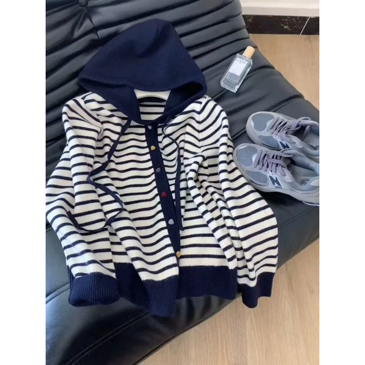 Dame hoodie cardigan med stribet design Stilla