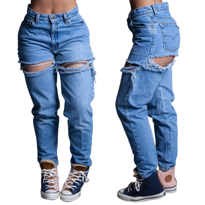 Damejeans med frayed huldetaljer og høj talje Stilla