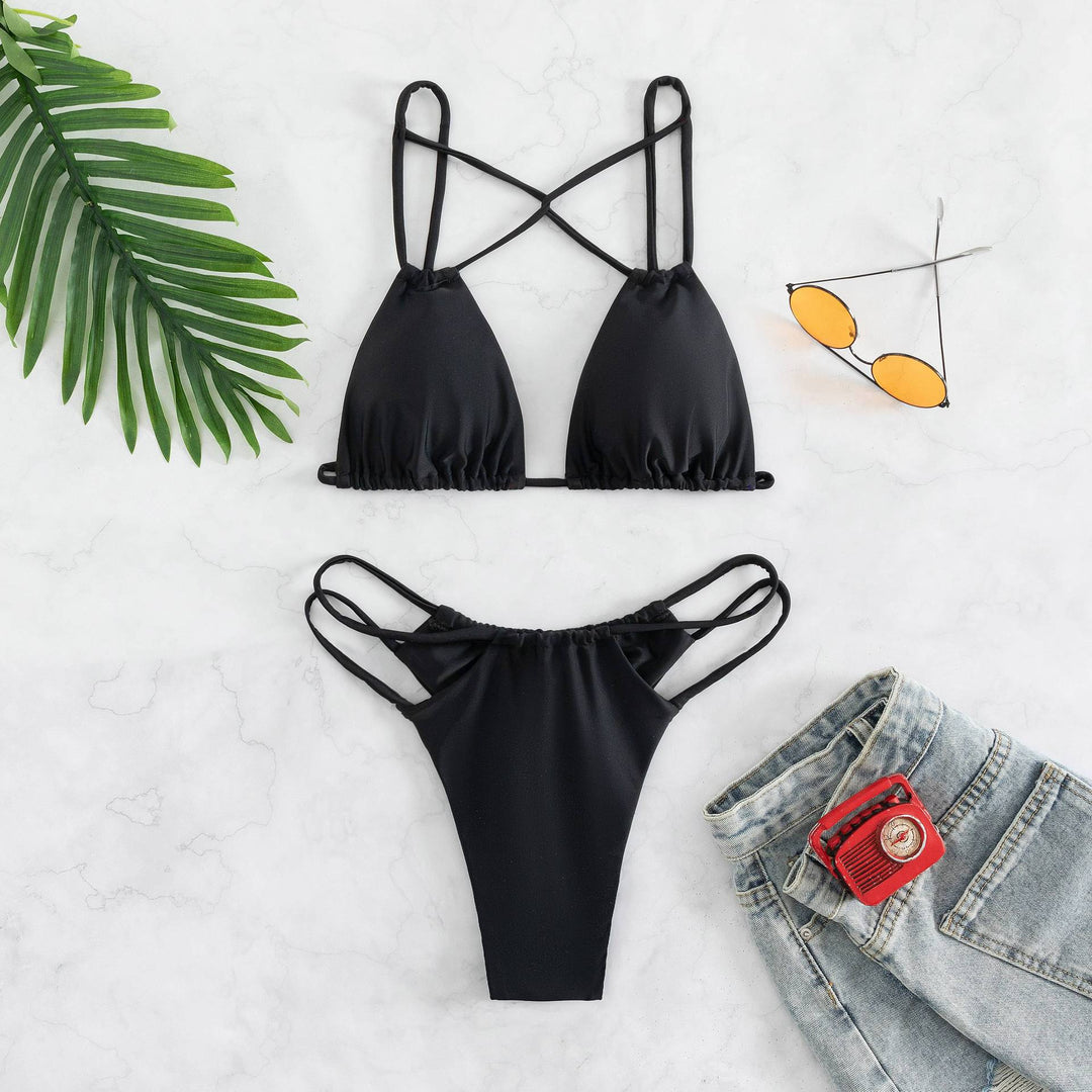 Dame Triangel-Bikini-Sæt med justerbare stropper og elegant krydsdesign Stilla