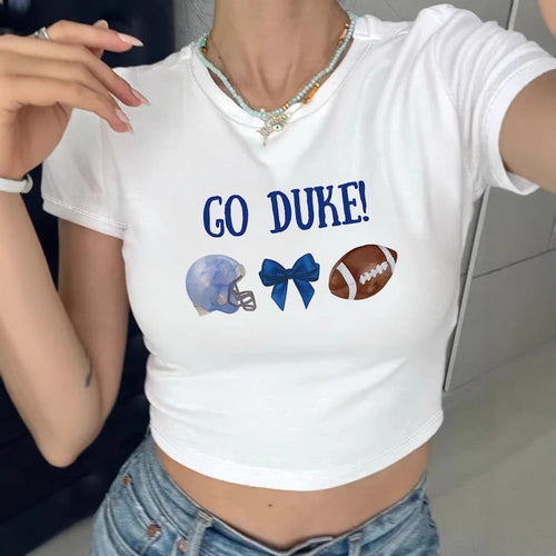 Dame Crop-T-Shirt med kreativt øjenmotiv og tourtryk Skovae