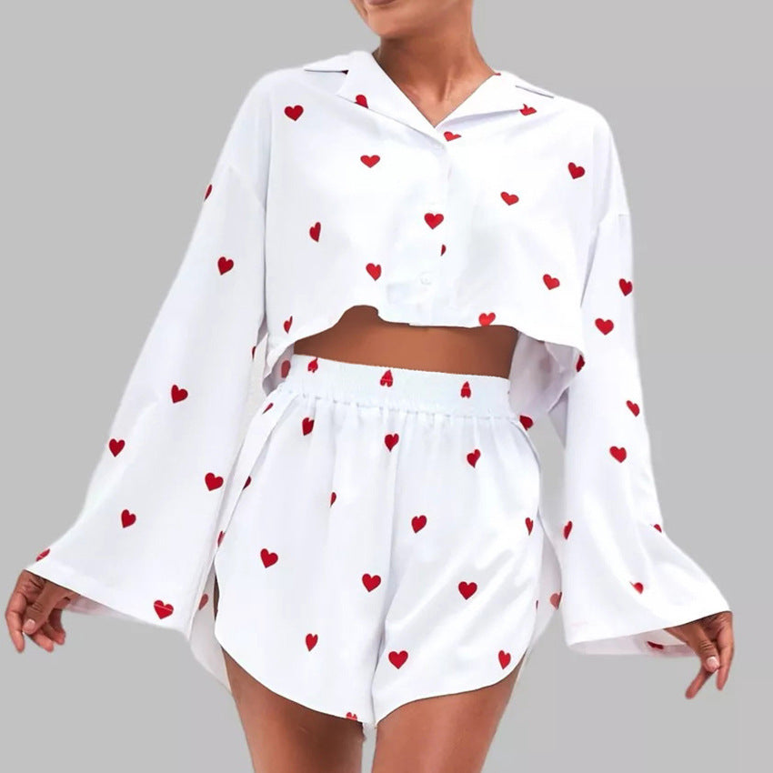 Dame pyjamasæt med legende hjerte design og let snit Stilla