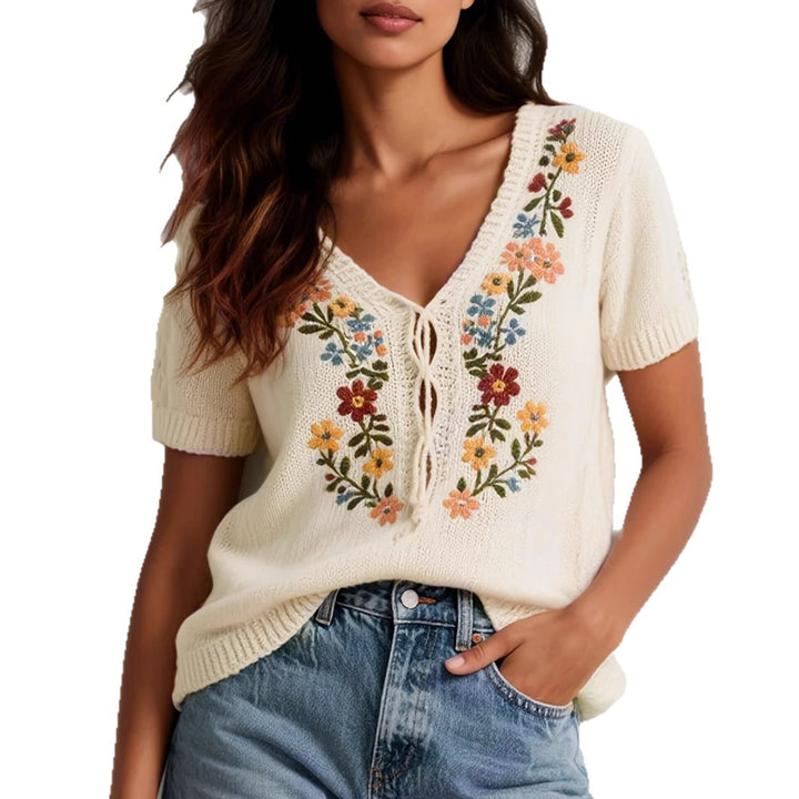 Femme Floral Broderet Strikbluse Stilla