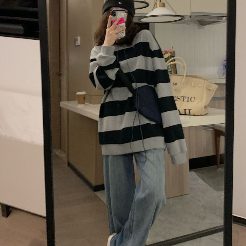 KVINDERS afslappede strikket sweater med brede striber og hyggelig oversized pasform