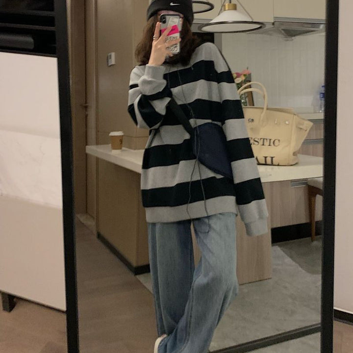 KVINDERS afslappede strikket sweater med brede striber og hyggelig oversized pasform