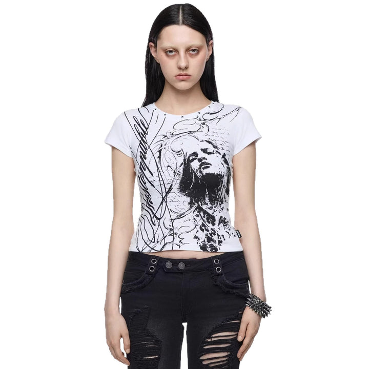 Dame Kreativt Grafik-Print T-Shirt Skovae