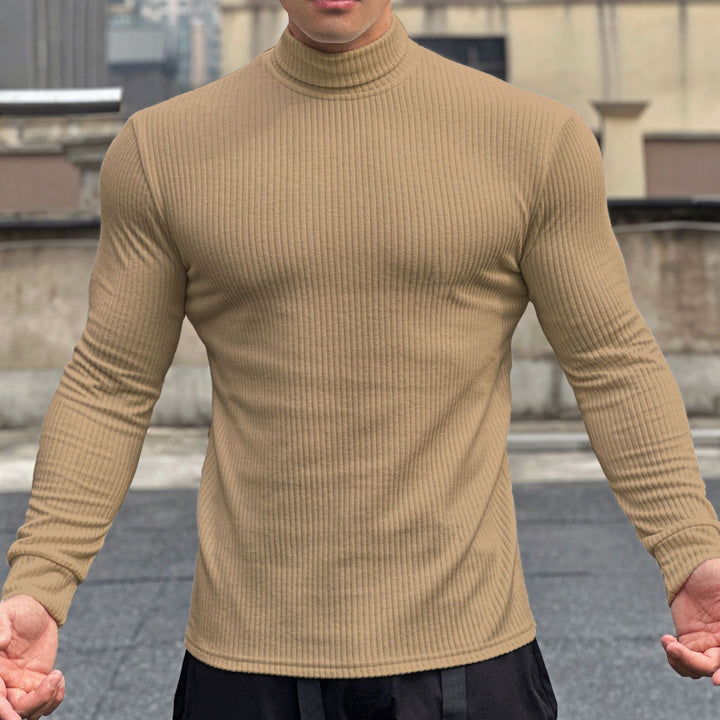 Herrer pullover med ståkrave og fin ribstruktur Stilla