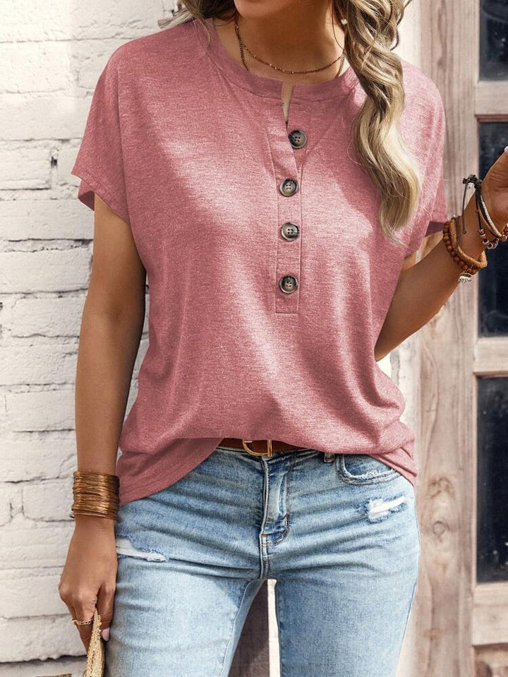 Dame casual T-shirt med knaplukning Stilla
