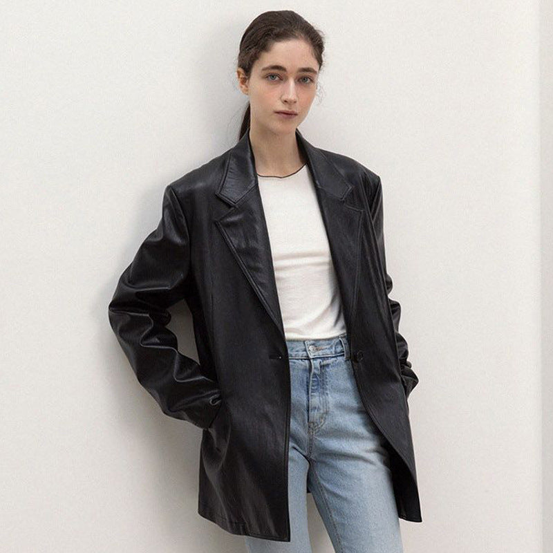 Dame Oversized Kunstlæderblazer med moderne snit og elegante lommer Stilla