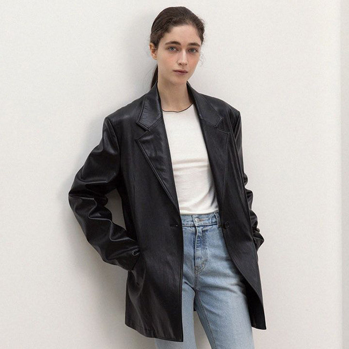 Dame Oversized Kunstlæderblazer med moderne snit og elegante lommer Stilla